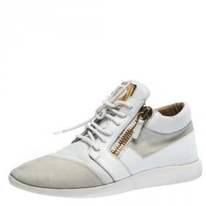 Giuseppe Zanotti White Suede And Leather Double Chain Low Top Sneakers Size 44
