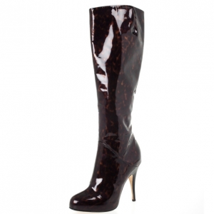 Pre Owned Giuseppe Zanotti Brown Tortoise Print Patent Platform Knee Length Boots Size 37