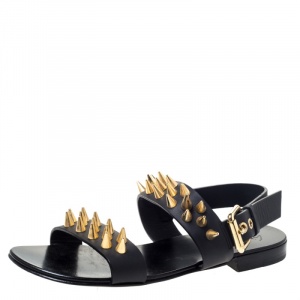 Giuseppe Zanotti Black Leather Zak Spike Flat Sandals Size 41