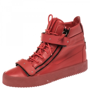 Giuseppe Zanotti Red Leather Lorenz High Top Sneakers Size 43