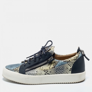 Pre Owned Giuseppe Zanotti Multicolor Python Embossed  Leather Double Zip Low Top Sneakers  Size 43.5