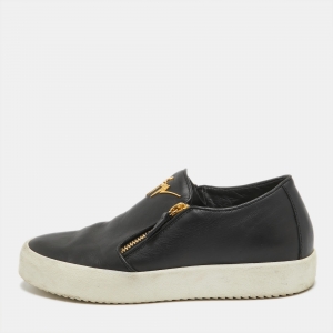 Giuseppe Zanotti Black Leather Double Zip Low Top Sneakers Size 41