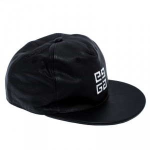 Givenchy Black Logo Embroidered Leather Cap One Size