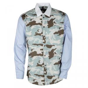 Givenchy Multicolor Camouflage Print Striped Long Sleeve Shirt XL