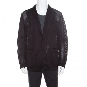 Givenchy Black Perforated Tricot Mesh Two Button Blazer XL