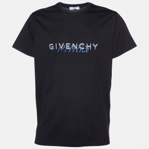 Pre Owned Givenchy Black Logo Print Cotton Regular Fit T-Shirt M