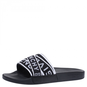 Givenchy Black Leather Webbing Logo Flat Slide Sandals Size 41