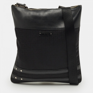 Pre Owned Givenchy Black Monogram Fabric and Leather Flat Messenger Bag