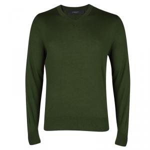 Pre Owned Givenchy Green Wool V Neck Long Sleeve Sweater L