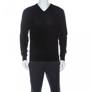 Givenchy Black Wool Lightweight Knit V Neck Sweater L 