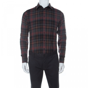 Pre Owned Givenchy Grey and Red Plaid Cotton Shirt S 