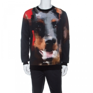 Pre Owned Givenchy Black Abstract Doberman Print Washed Out Cotton Sweatshirt S