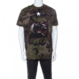 Givenchy Green Camouflage Cotton Monkey Brothers Motif  T-Shirt XS