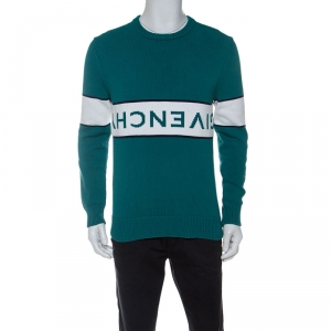 Givenchy Teal Green Knit Upside Down Logo Jumper M