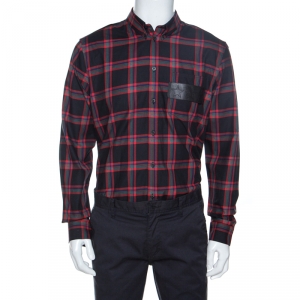 Pre Owned Givenchy Multicolor Check Cotton Star Leather Trim Button Down Shirt XL