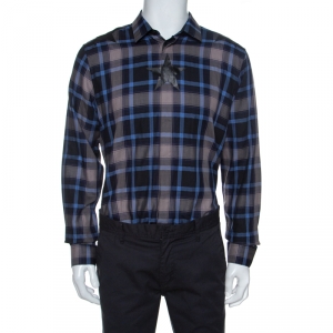 Givenchy Multicolor Star Print Checked Cotton Button Front Shirt XL