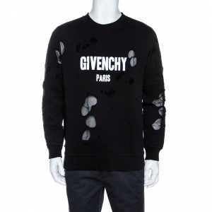Givenchy Black Logo Print Distressed Cotton Sweatshirt S