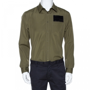 Givenchy Olive Green Cotton Applique Detail Slim Fit Shirt L 