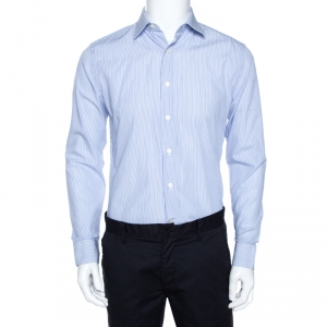 Givenchy White & Blue Striped Cotton Long Sleeve Shirt M