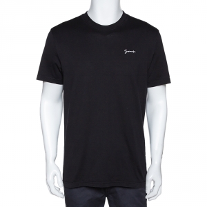 Pre Owned Givenchy Black Cotton Logo Embroidered Crew Neck T-Shirt XL