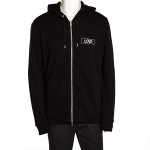 Givenchy Black Cotton Love Embroidered Zip Front Hoodie L