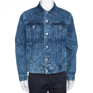 Givenchy Blue Denim Spray Paint Logo Detail Lightweight Jacket XL