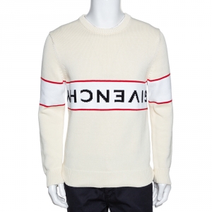 Givenchy Off White Upside Down Logo Cotton Knit Jumper M