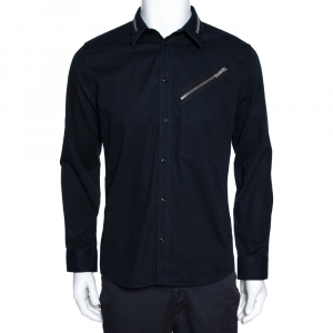 Pre Owned Givenchy Black Cotton Zip Collar Detail Long Sleeve Shirt M