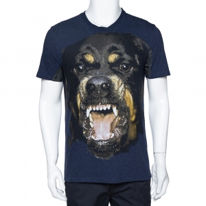 Givenchy Navy Blue Cotton Rottweiler Print Crew Neck T Shirt M