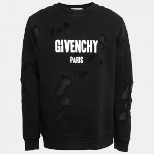 Givenchy Black Distressed Cotton Logo Print Sweatshirt L