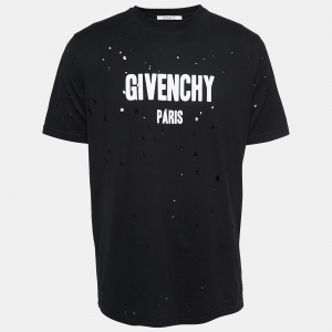 Givenchy Black Distressed Cotton Logo Print T-Shirt M