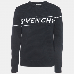Givenchy Black Logo Jacquard Cotton Knit Sweater L
