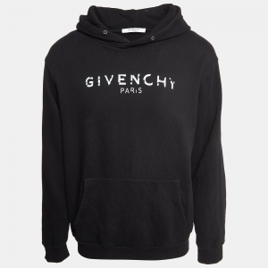 Givenchy Black Vintage Logo Print Hooded Sweatshirt L