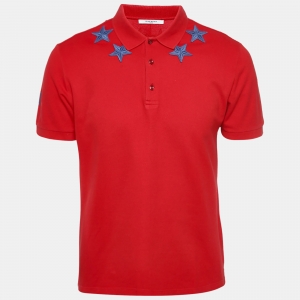 Givenchy Red Star Applique Cotton Pique T-Shirt M