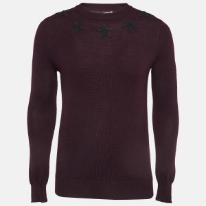 Givenchy Burgundy Wool Knit Star Badge Detail Sweatshirt XS