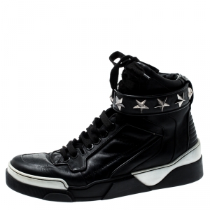 Givenchy Black Leather Tyson Star Studded High Top Sneakers Size 43