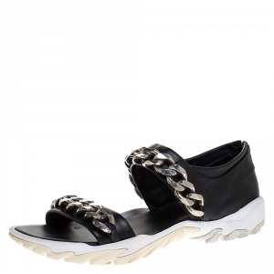 Givenchy Black Leather Palladio Chain Embellished Flat Sandals Size 43