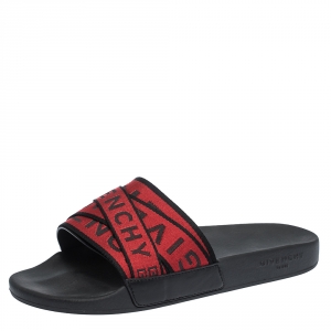 Givenchy Red/Black Fabric Logo Slide Sandals Size 41