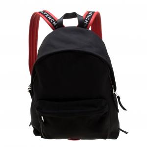 Givenchy Black/Red Logo Strap Nylon and Leather Backpack