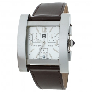Givenchy White Stainless Steel Leather Koleos Chronograph Men's Wristwatch  36 mm