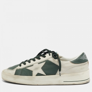 Golden Goose Grey/Green Leather Stardan Lace Up Sneakers Size 42 