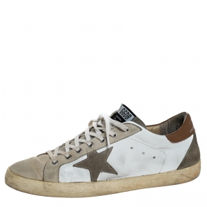 Golden Goose Grey/White Suede And Leather Superstar Lace Up Sneakers Size 46