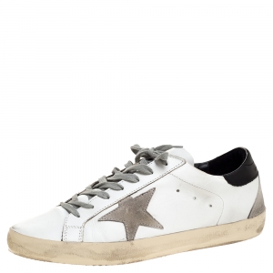 Golden Goose White Leather And Grey Suede Hi Star Sneakers Size 43