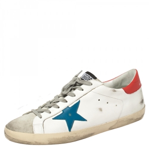 Pre Owned Golden Goose White Leather and Suede Superstar Low Top Sneakers Size 46