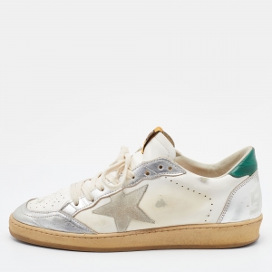 Golden Goose White/Silver Leather Ball Star Sneakers Size 42