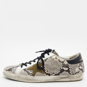Golden Goose Multicolor Suede,Snake Print and Leather Superstar Lace Up Sneakers Size 45