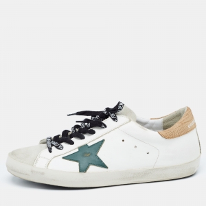 Golden Goose White/Grey Leather and Suede Superstar Sneakers Size 42