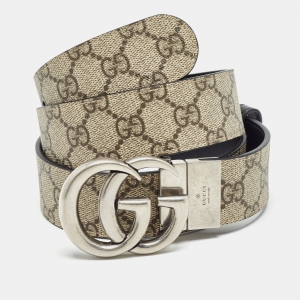 Gucci Beige GG Supreme Canvas and Leather GG Marmont Reversible Belt 100CM