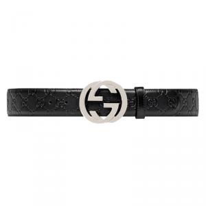 Pre Owned Gucci Black Guccissima Leather Belt Size 115CM