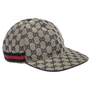 Pre Owned Gucci Beige & Navy GG Canvas Web Baseball Hat